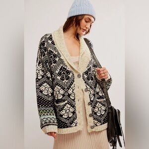 Free People Sasha Cardigan Sweater Onyx Blossom NEW Size M